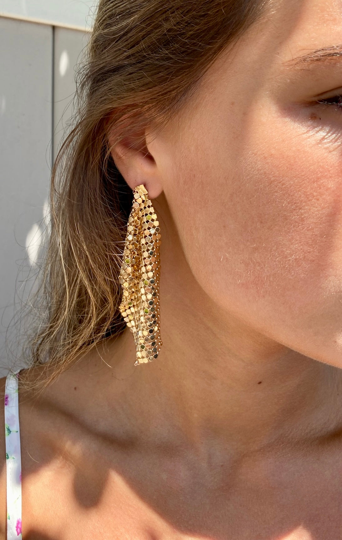 mesh square gold earrings