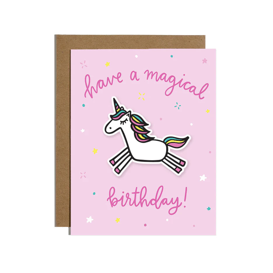 magical birthday unicorn sticker card