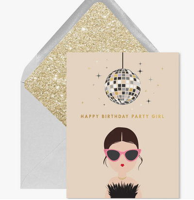 disco party girl birthday card