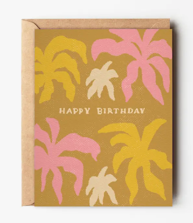 happy birthday retro palm hippie boho card