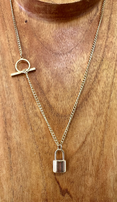 tiny gold lock necklace